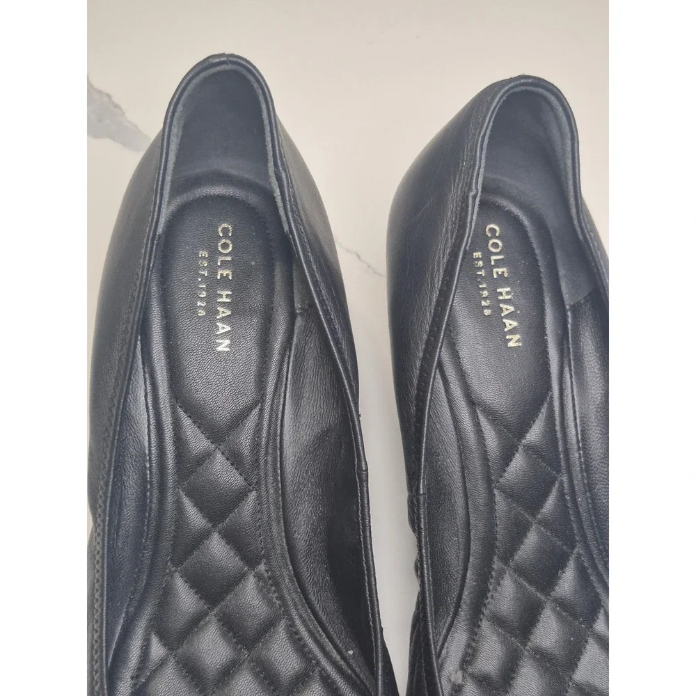 Cole Haan Grand.OS Women Black Leather Quilted Wedge Pumps Bow Detail Round Toe